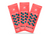 Three coral-red Manta Aroma Dots packets for the Eucalyptus variant arranged in a fan shape, isolated on a clean white background.
