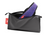 Studio shot of an open, charcoal grey zippered Manta Travel & Laundry Bag with a blue and red Manta PRO Sleep Mask peeking out, isolated on a white background.