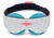 Front view of a light grey Manta COOL Sleep Mask featuring a coral central logo and thick blue-teal eye cups visible underneath, on white.