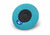 The back view of a blue-teal circular eye cup, showing a black circular hook-and-loop patch and a blue Manta Sleep label.