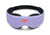A front-facing product view of the Manta KIDS Sleep Mask standing vertically against a white background. The front panel features a purple base pattern covered in light blue open circles, with a prominent orange Manta Sleep logo centered directly above the nose bridge cutout. The plush black padded eye cups extend slightly below the main body.