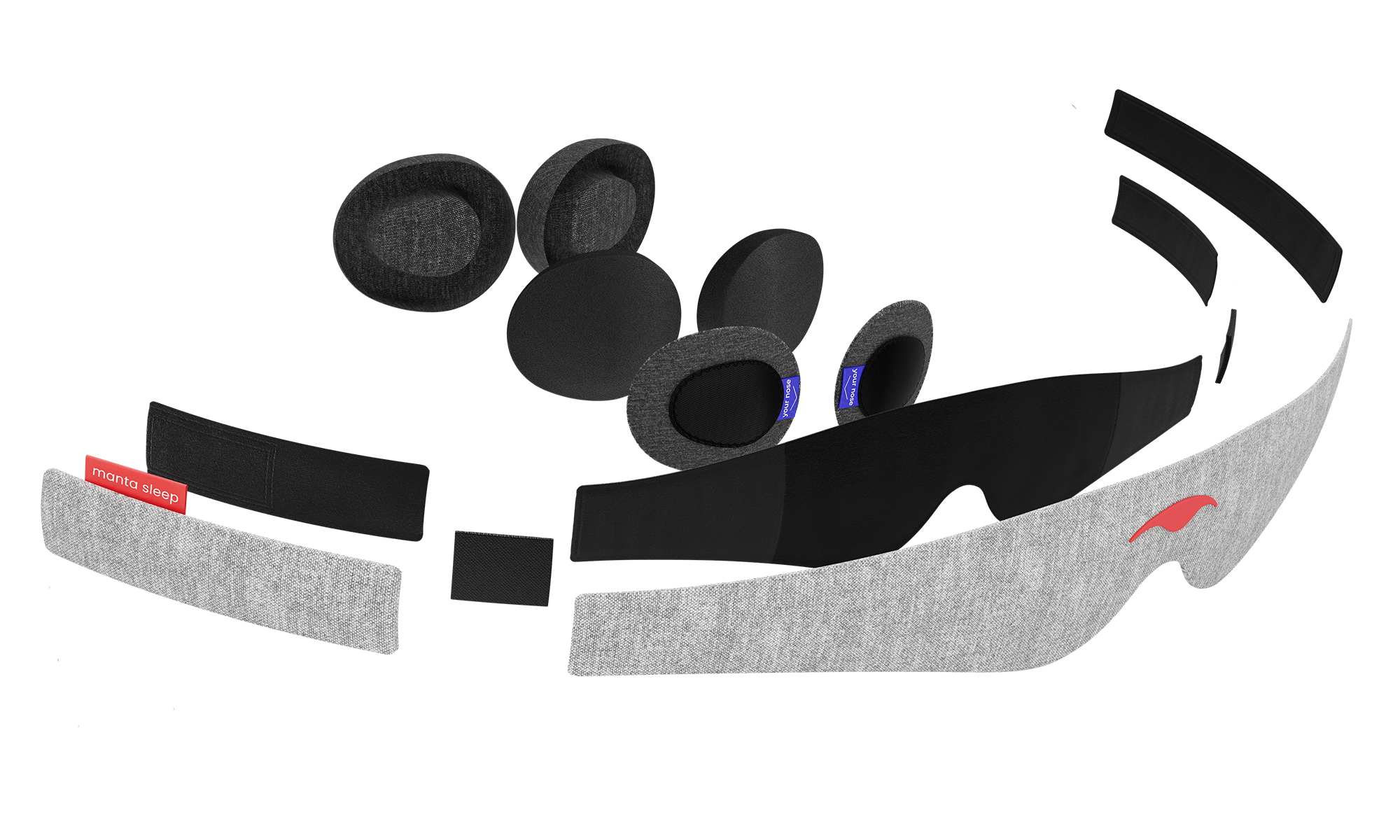 Exploded view of Manta Sleep Mask elements.