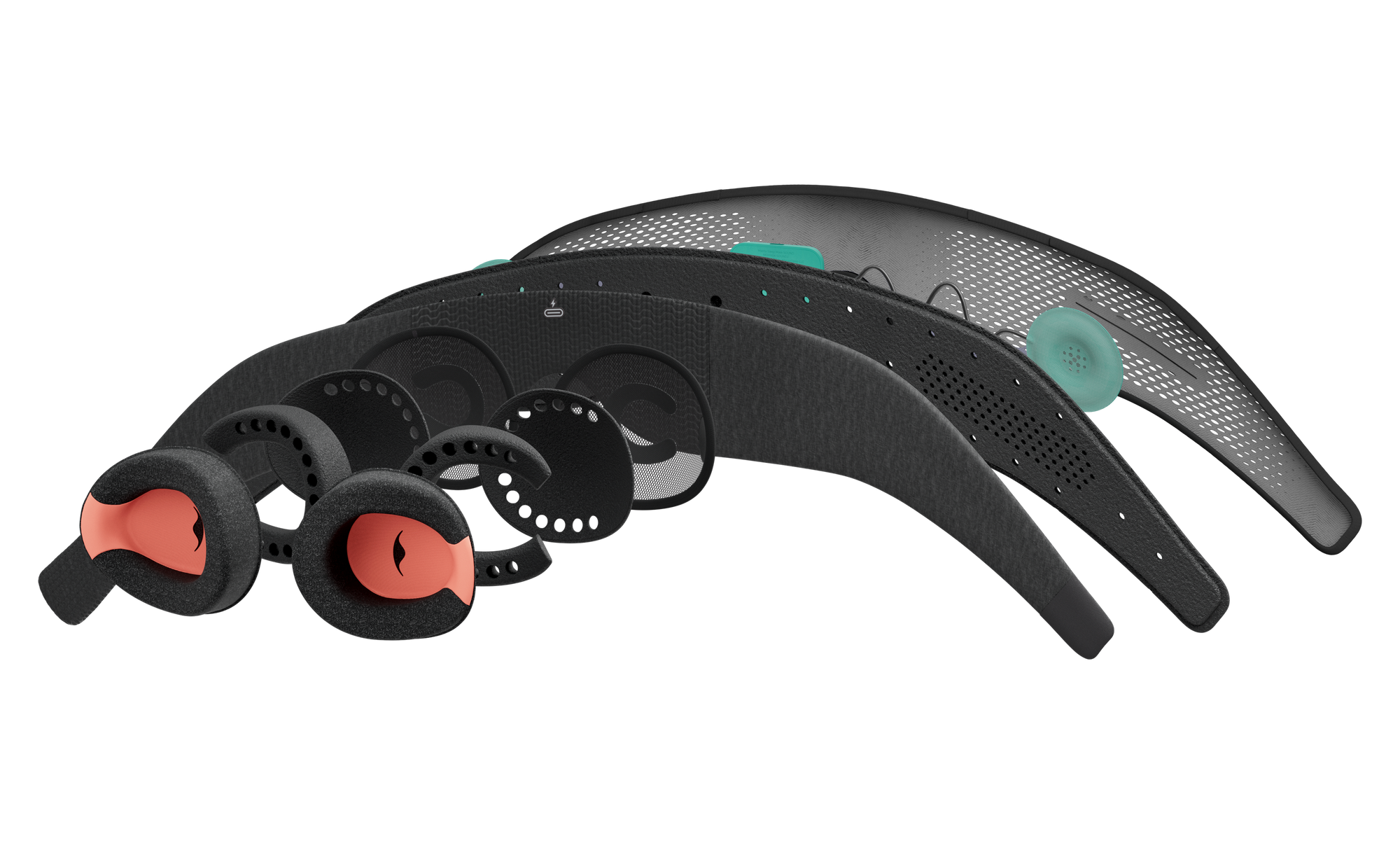 Exploded view of Manta SOUND Sleep Mask elements.