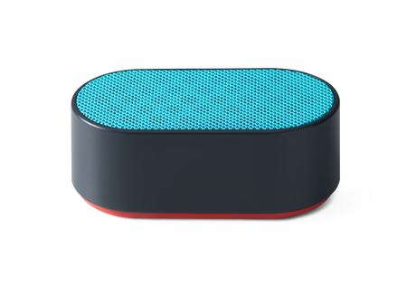 Front side of black White Noise Machine Booster Speaker with blue speaker grill on top