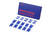 A blue Manta Sleep Nasal Strips product box standing next to several blue nasal strips in clear backing sheets, isolated on white.