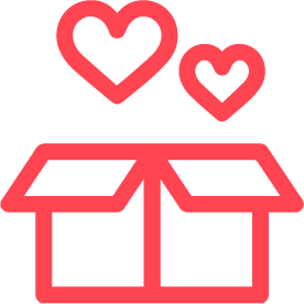 An open box with two floating hearts above it.