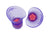 Two purple silicone Manta Sleep Earplugs with red inner cores, shown from different angles on a white background.