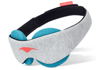 A gray cooling eye mask with weighted blue eye cups for cold therapy.